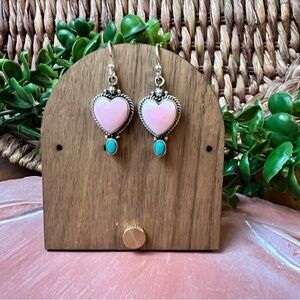 925 Sterling Silver Pink Queen Conch Heart Dangle Earrings | Southwestern